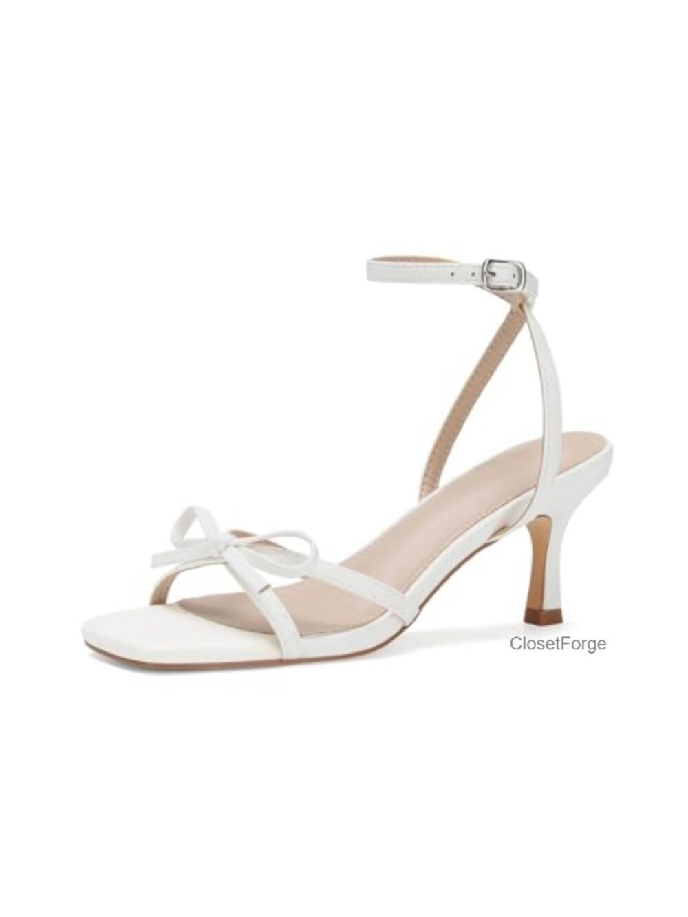 Women's Elegant Bow Kitten Heels Strappy Buckle Sandals Faux Leather